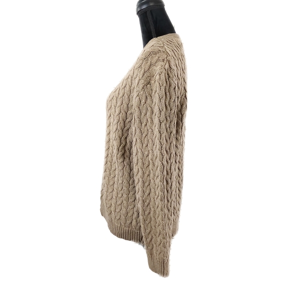 Talbots Womens M Taupe Tan Crew Neck Cotton Cable Sweater - Picture 3 of 6